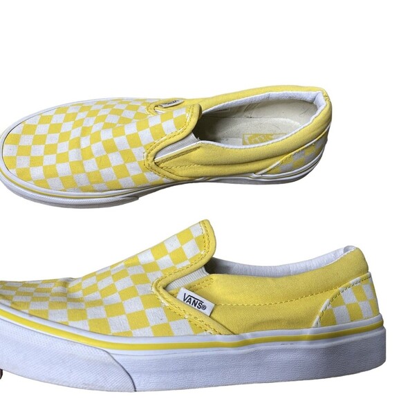 VANS Slip On Yellow Sz 7 Jr Women Canvas Checkered Loafer Shoes Runs Big - Picture 3 of 8